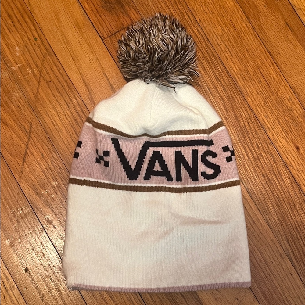 Vans Beanie with Pom-Pom - White and Brown
